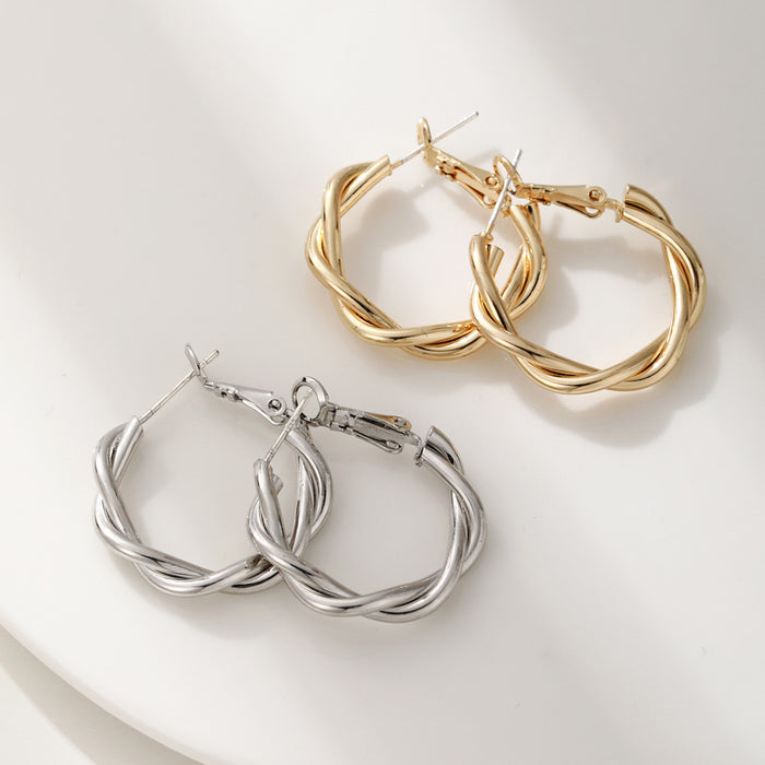 Wholesale Metal Twist Silver Needle Earrings JDC-ES-LiR011