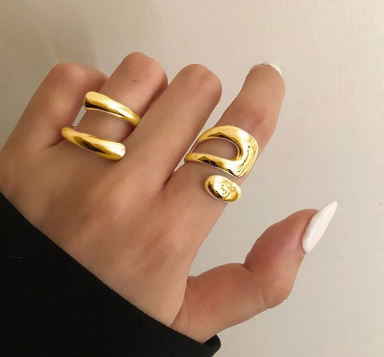 Wholesale Exaggerated lines gold irregular teardrop ring set