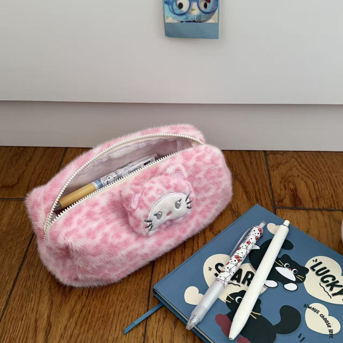 Wholesale Plush Leopard Print Pencil Bags