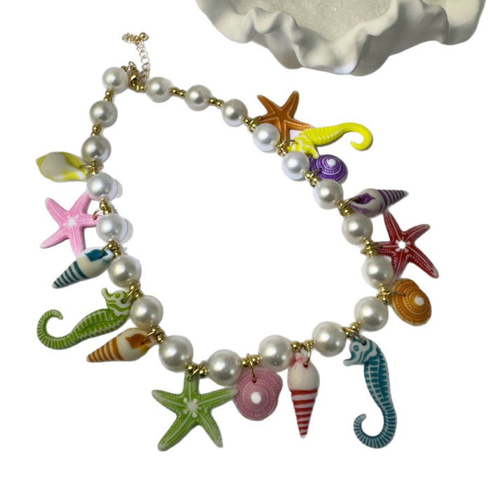Wholesale Bohemian Ocean Pearl Choker Necklace Seahorse Starfish Fashion Jewelry Accessory Gift MOQ≥5