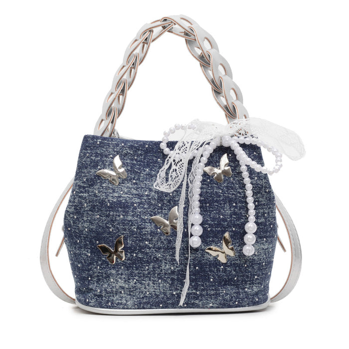 Wholesale Butterfly decoration shoulder crossbody bag, new niche design, drawstring bucket bag