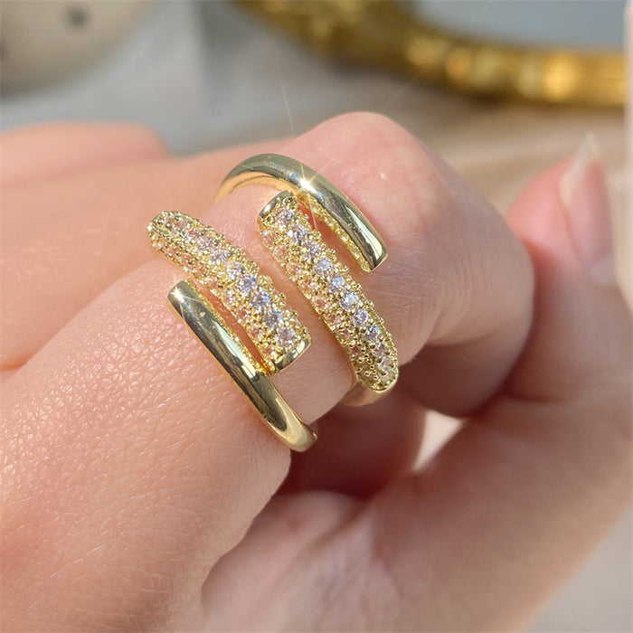 Wholesale RAKOL Japanese and Korean personality light luxury geometric copper inlaid zircon commuter versatile women's snake bone ring