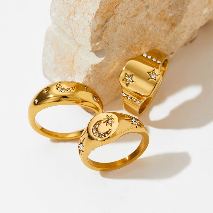 Wholesale Gold-Plated Stainless Steel Star and Moon Ring