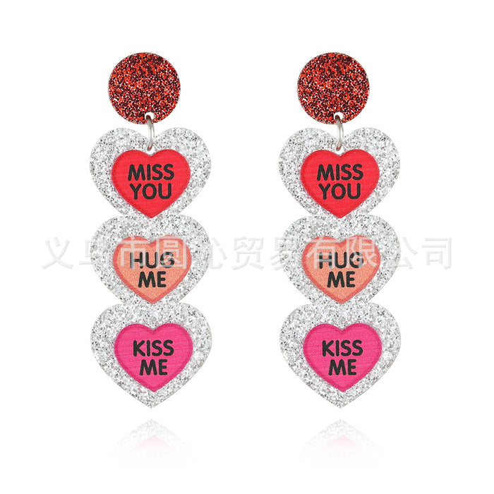 Wholesale Valentine' s Day Peach Heart Earrings Simple LOVE Letter Acrylic Sheet Printed Love Earrings