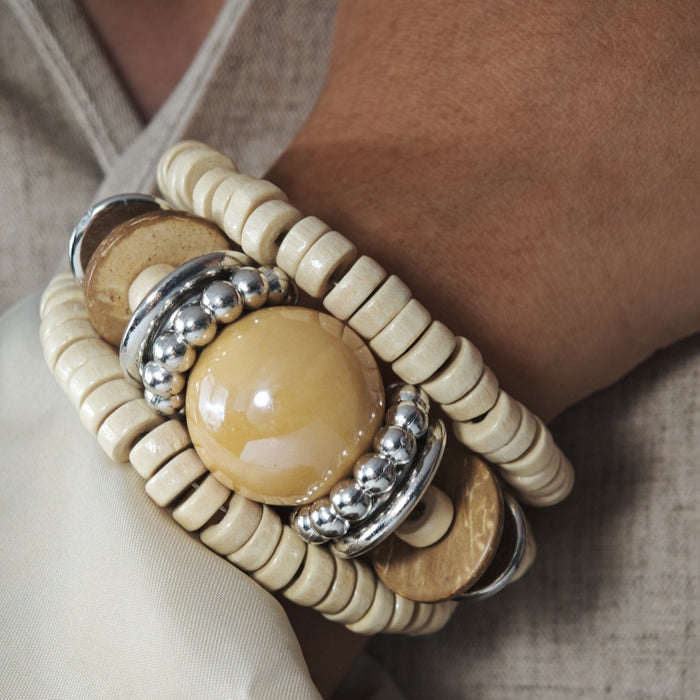 Wholesale Resin Retro Color-Contrast Beaded Bracelet Handmade Woven Stackable Jewelry Accessory MOQ≥2