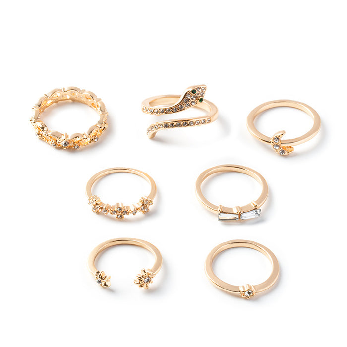 Wholesale 7-piece combination set of rings, star, moon, gemstone, snake shaped ring set