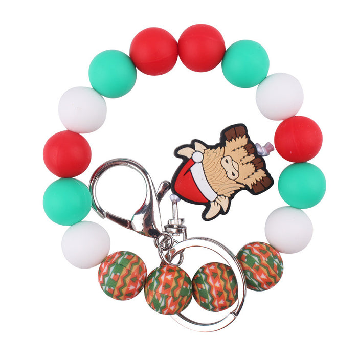 Wholesale Christmas Silicone Beaded Bracelet Keychain JDC-KC-GuangTian030