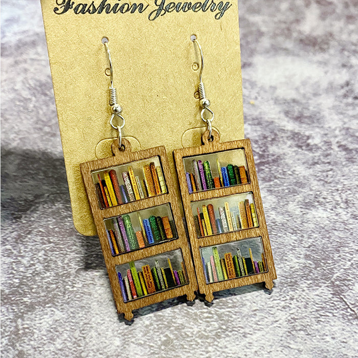 Wholesale Acrylic earrings, classic water droplet splicing bookshelf, acrylic teacher earrings