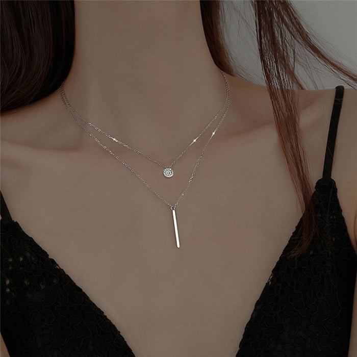 Wholesale geometric long flash diamond round double-layer necklace Diamond clavicle chain