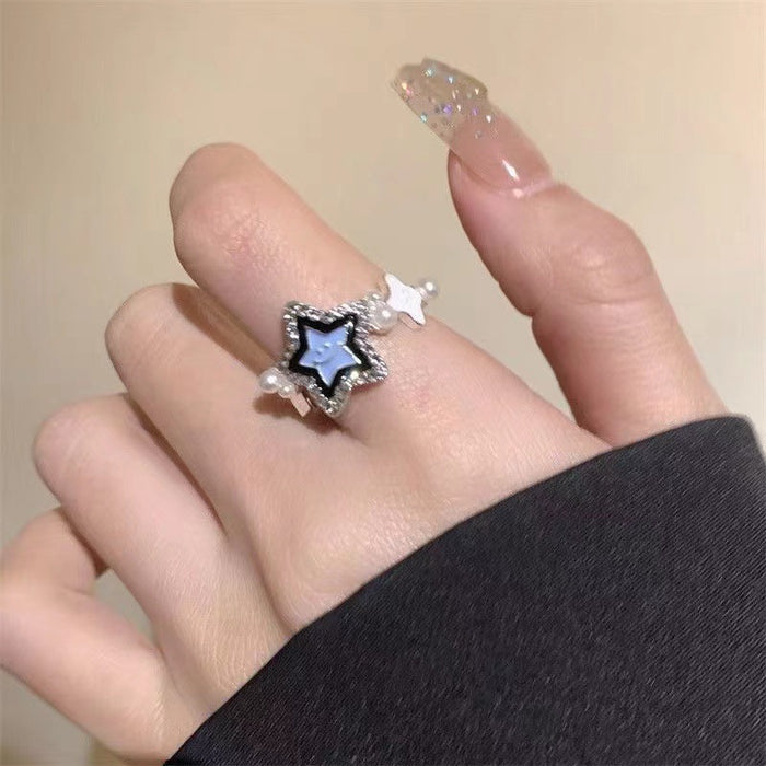 Wholesale Star Pearl Smile Ring Couple's Index Finger Irregular Opening Ring