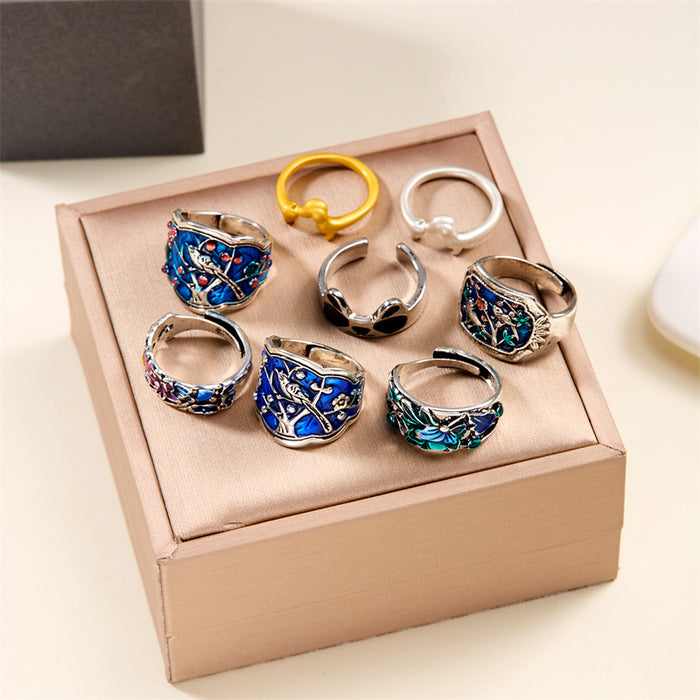 Wholesale Indigo oil Blue Plum Blossom ring niche national fashion ethnic style ring
