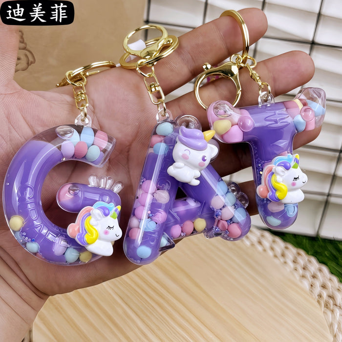 Wholesale Candy colored letter keychain, colorful beads, exquisite beans, cute student backpack pendant, gift