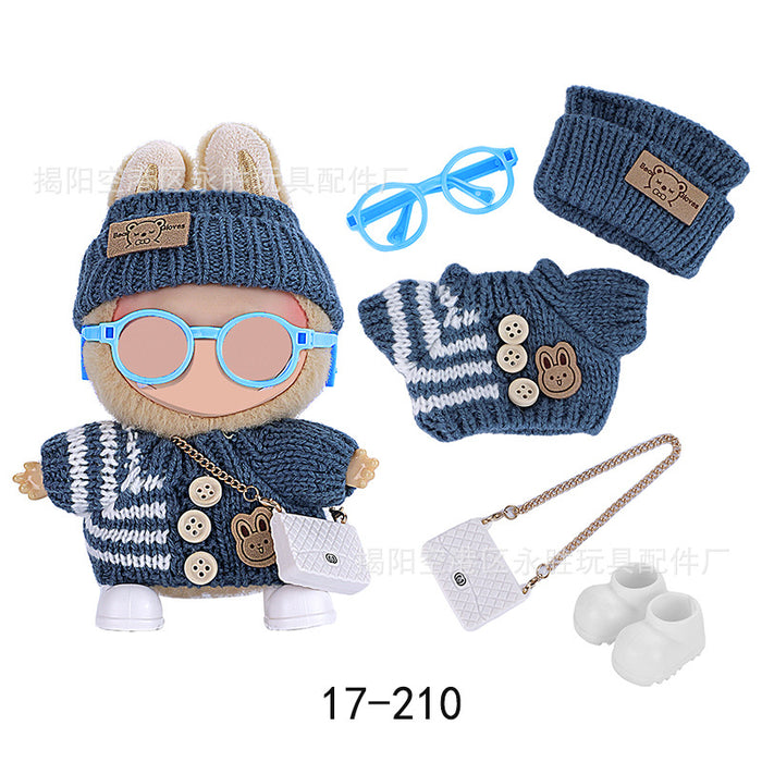 Wholesale Doll clothes Jacquard Sweater Hat Bag Shoes Glasses