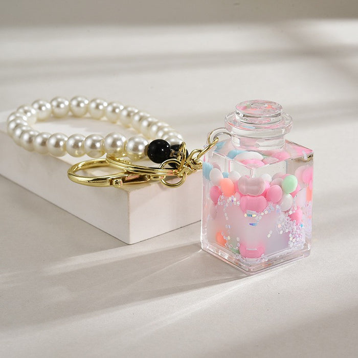 Wholesale Acrylic Bead-Filled Oil Bottle Pendant Keychain