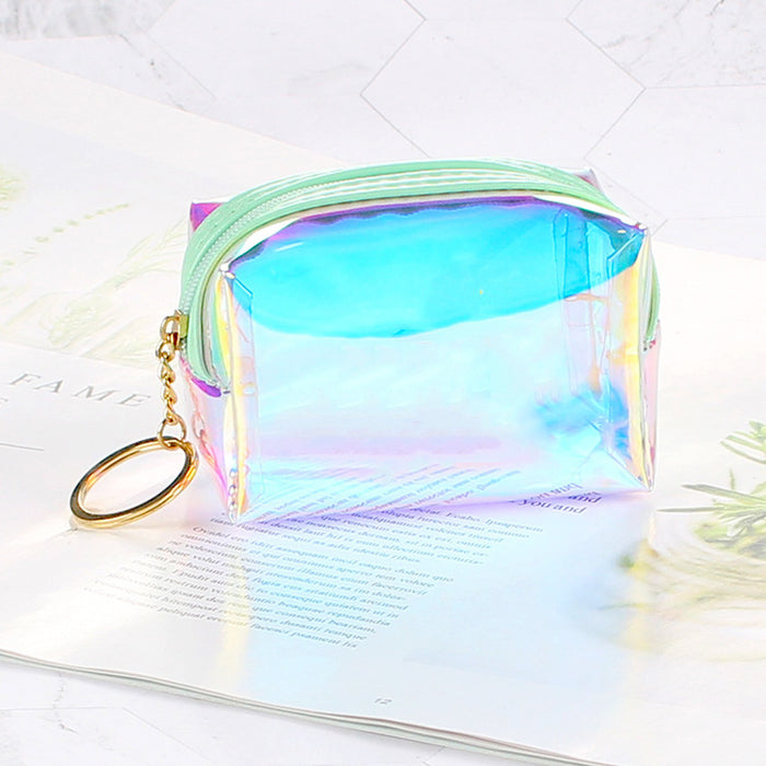 Wholesale girl heart transparent laser coin purse square octagonal data cable bag female Net red jelly coin purse