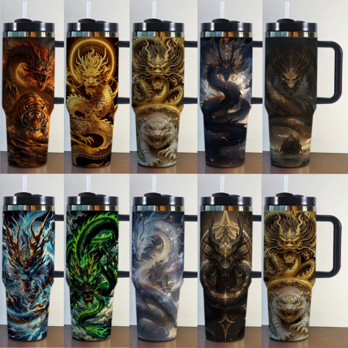 Wholesale 3D Neon Dragon Pattern Handle of Thermos Cup - Dark Magical Dragon Design