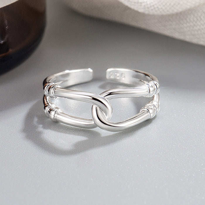 Wholesale Personalized temperament, smooth double-layer knotted winding open ring, female cool style, cross opening ring