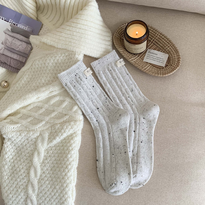 Wholesale Cloth labeled wool socks, thickened warm cotton socks, stacked socks, mid tube socks