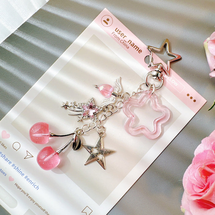 Wholesale Subculture Diamond Meteor Glitter Cherry Five-Pointed Star Heart Mobile Phone Chain