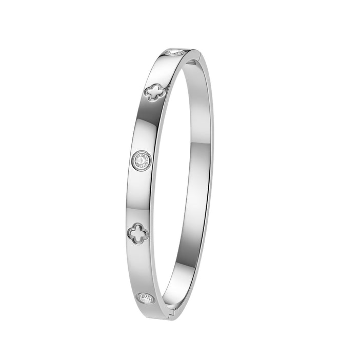 Wholesale Four-leaf Clover Rhinestone Stainless Steel Bracelet Women Daily Jewelry Accessory