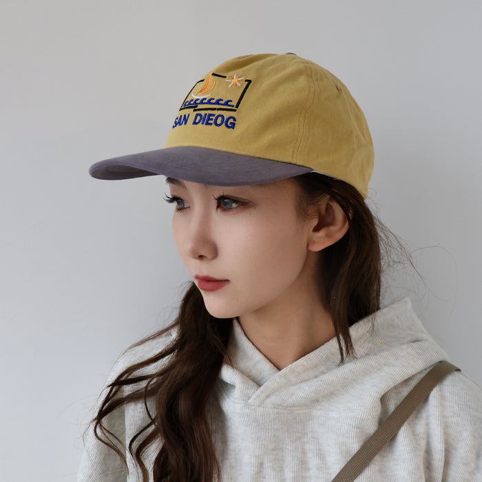 Wholesale Color blocked flat brimmed hat embroidered summer street shading baseball cap duck tongue hat