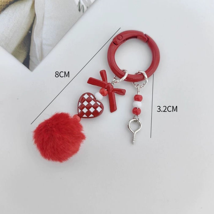 Wholesale Fur Ball Mobile Phone Chain Beaded Cute Hanging Chain Pendant Keychain