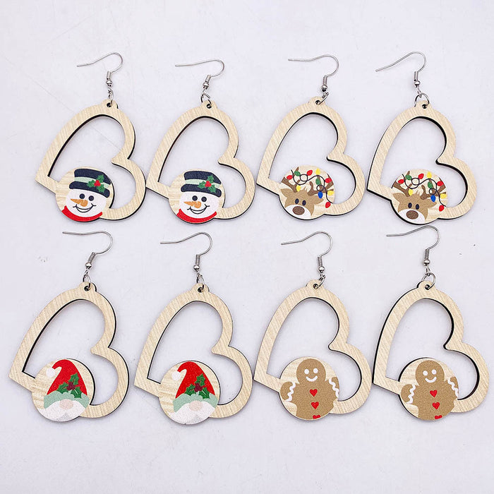 Wholesale 60pcs Christmas wooden earrings  elk dwarf heart-shaped wooden pendant earrings jewelry