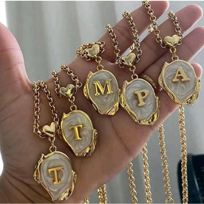 Wholesale Gold Plated Titanium Steel 3D Drip Oil Alphabet Pendant Necklace Summer Beach Initial Sweater Chain