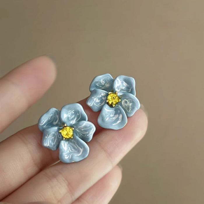 Wholesale Retro Glaze Flower Yellow Diamond Earrings Niche Elegant Vacation