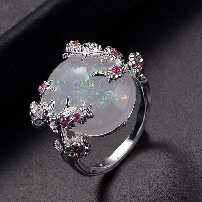 Wholesale Diamond inlaid flower ring, personalized and trendy oval exaggerated jewelry ring