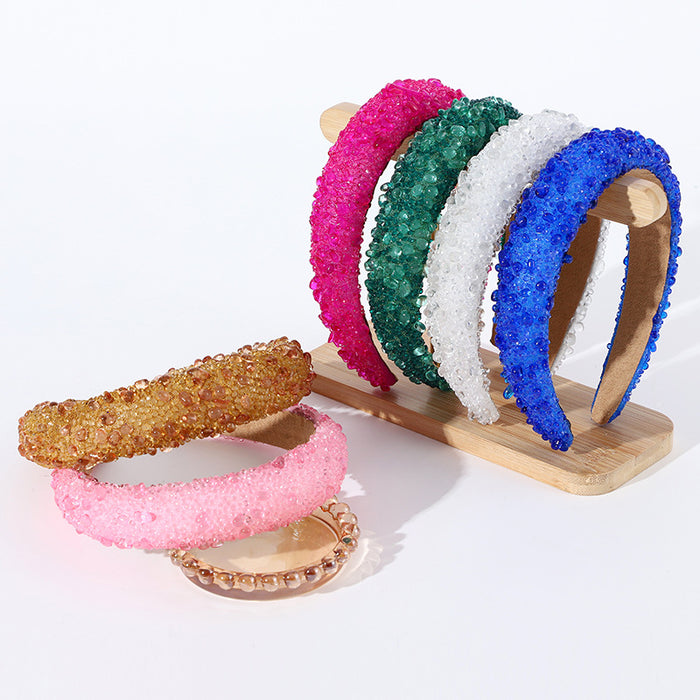 Wholesale Temperament headband women' s high-end super flash full diamond sponge daily dopamine solid color headband