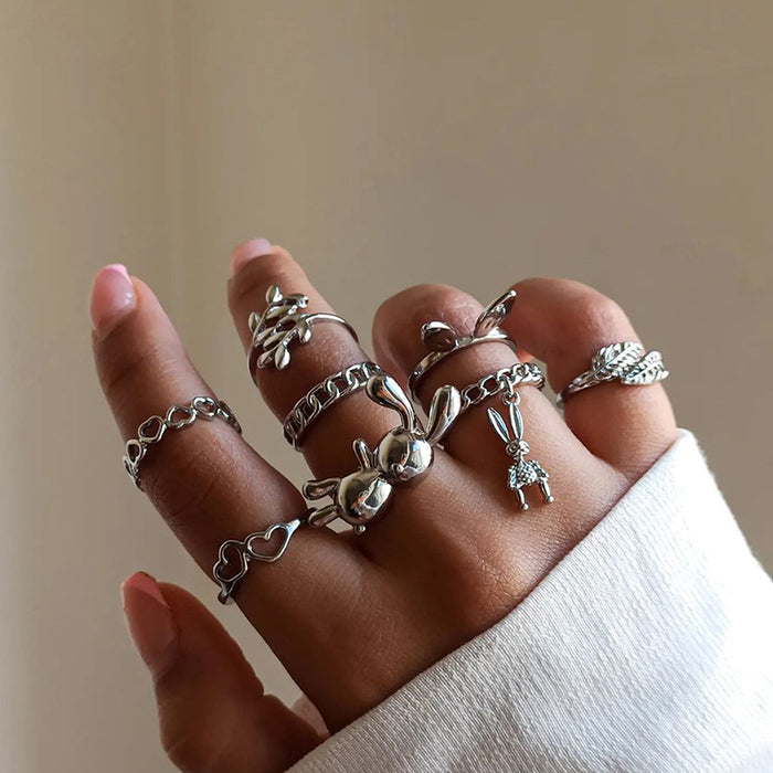 Wholesale Handmade Cute Earring Set of 8 Fashion Alloy Love Ring Leaves