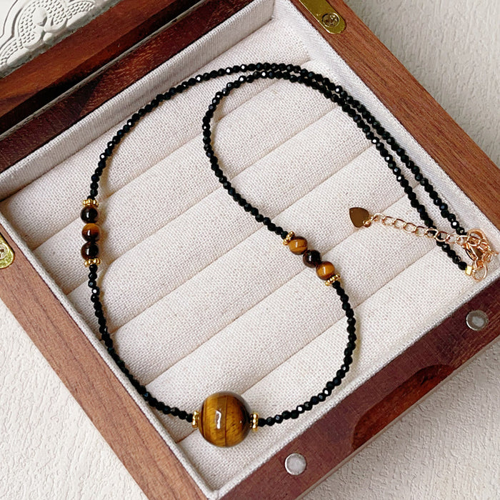 Wholesale Vintage Maillard Natural Tiger Eye Stone Tiger Eye Stone Lock Chain Necklace Fashionable Light Luxury