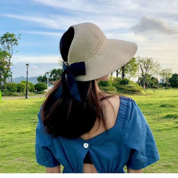 Wholesale Foldable empty top bow hollow breathable sun hat outdoor beach sun hat