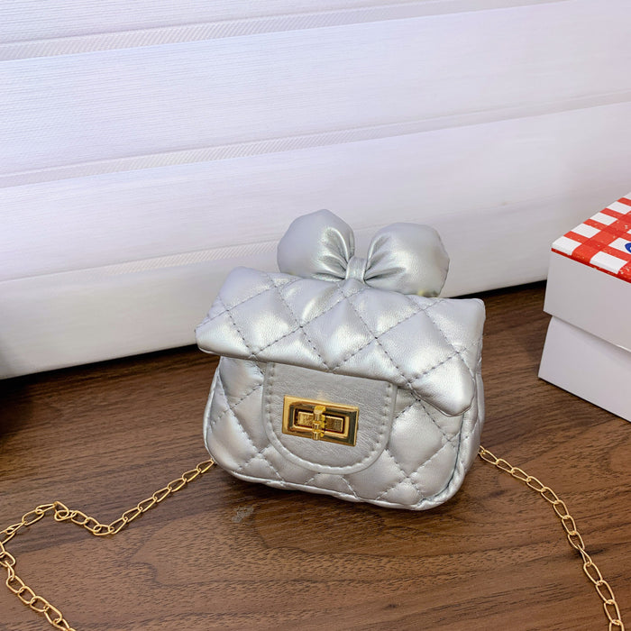 Wholesale New children's bag with bow decoration, diagonal cross bag, diamond grid chain