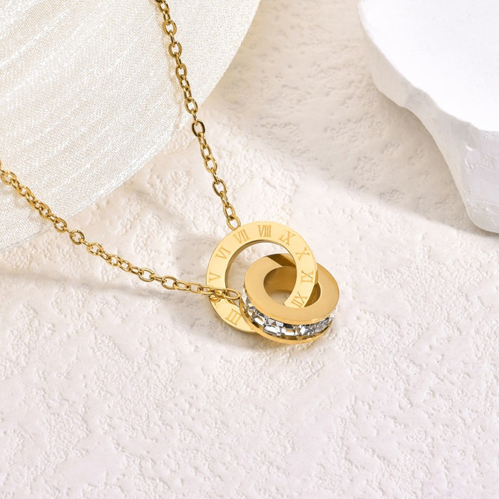 Wholesale Roman Numeral Diamond Titanium Steel Ladies choker necklace Earrings Bracelet set