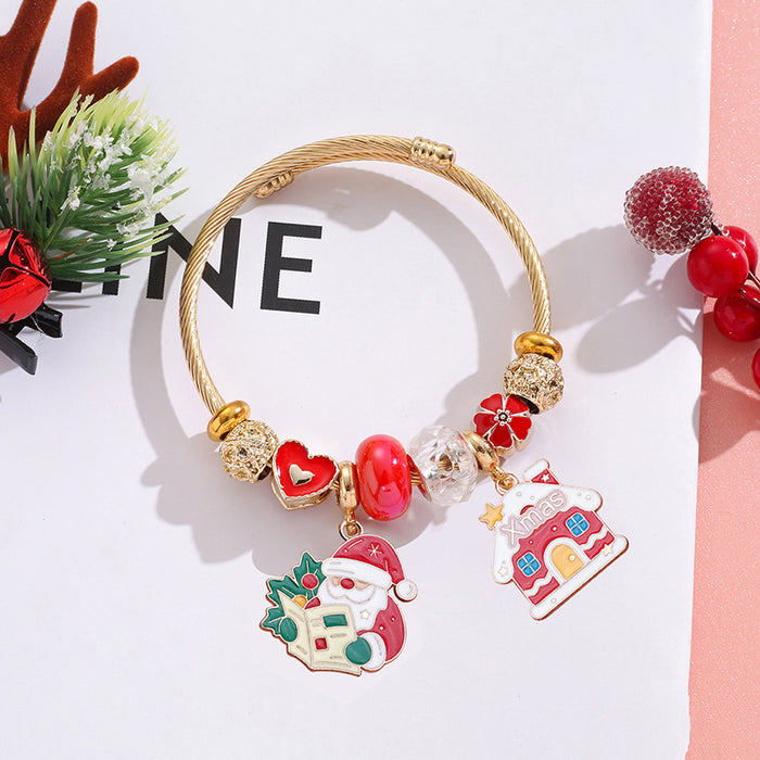 Wholesale Christmas  Reindeer Snowflake Beaded Bracelet Stainless Steel MOQ≥2