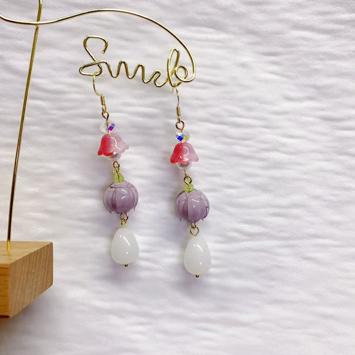 Wholesale Creative new Linglan glass flower earrings with unique new design, high-end earrings for women, ear clips