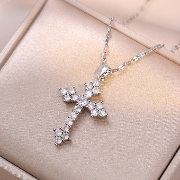 Wholesale New necklace with zircon cross pendant, zircon chain jewelry, fashionable necklace