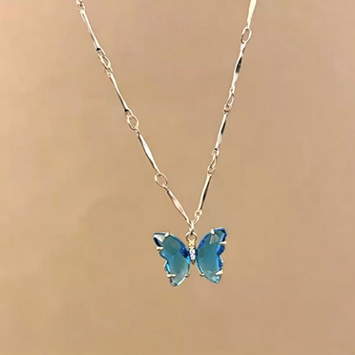 Wholesale Butterfly Double Layer Tassel Choker Necklace Metal Crystal Summer Chic Jewelry MOQ≥2