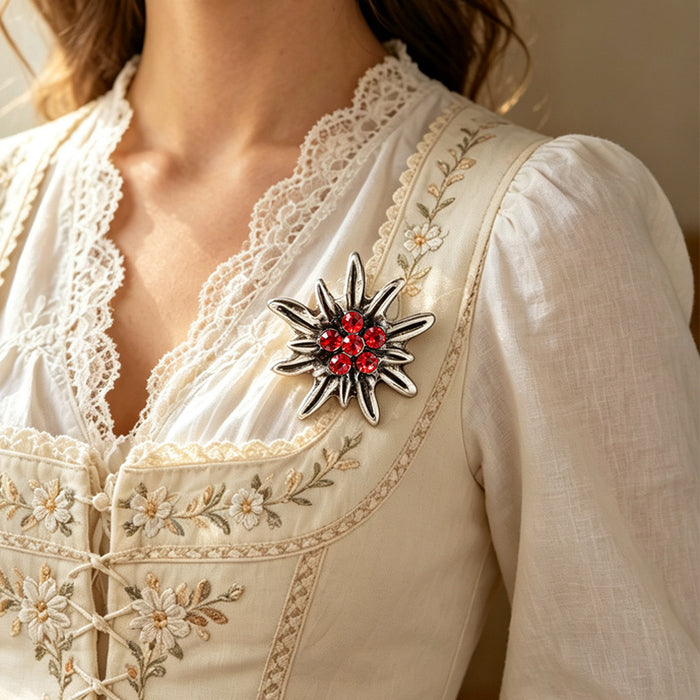 Wholesale Trendy Retro Edelweiss Brooch Rhinestone Flower Pin Alloy Bag Charm DIY Accessory