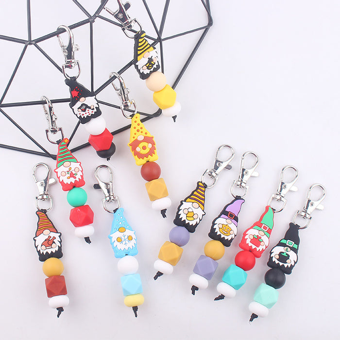 Wholesale Cartoon Santa Claus Silicone Bead Keychain JDC-KC-GuangTian035