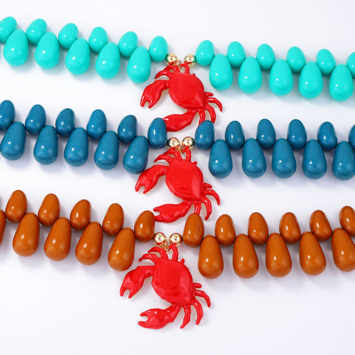 Wholesale Casual Vacation Style Alloy Oil Dripping Crab Pendant Multi-Color Beaded Women's Necklace