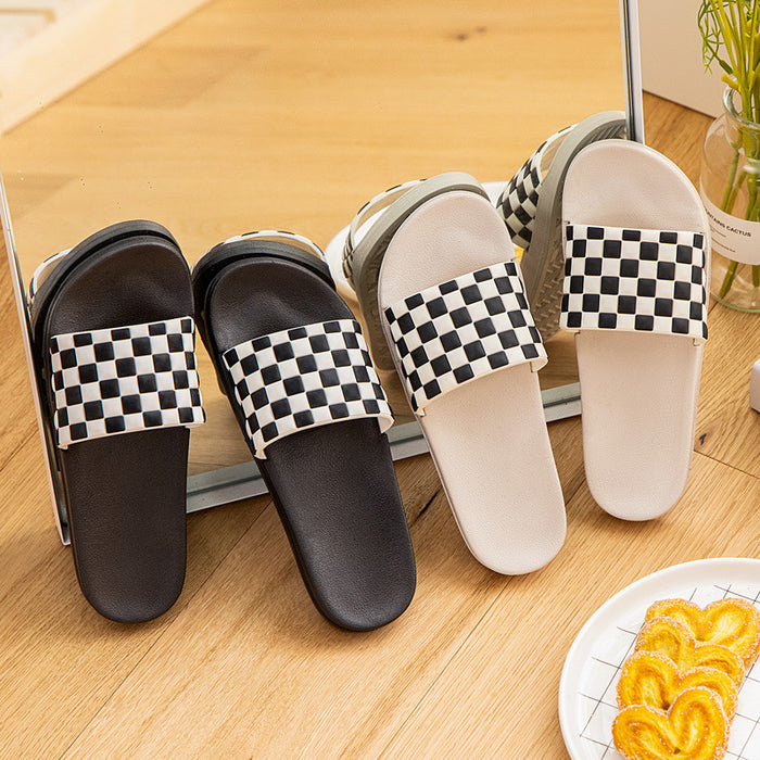 Wholesale PVC Black and White Checkerboard Slippers JDC-SP-LiNi001