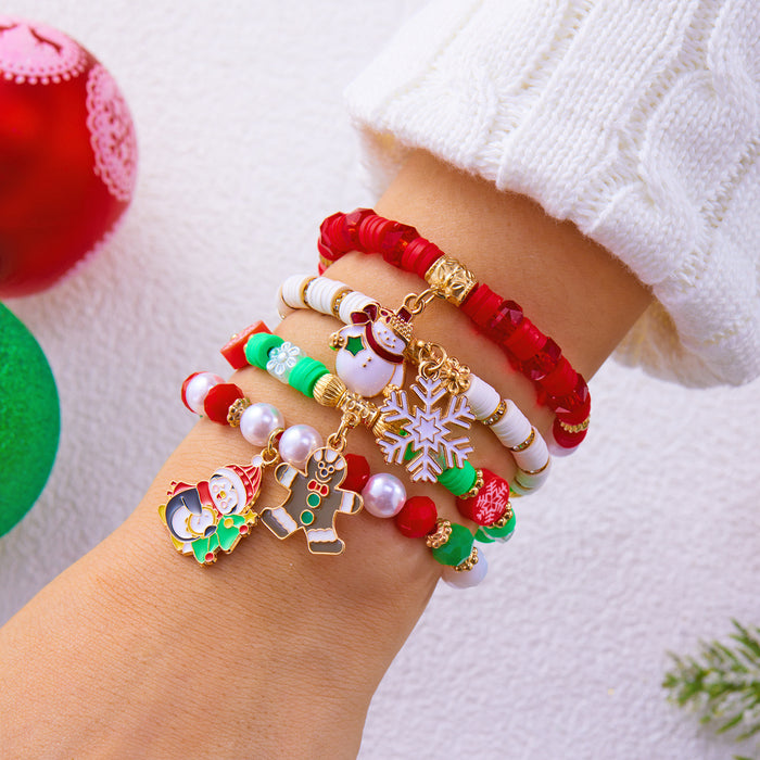 Wholesale Christmas jewelry  elk bell crystal pearl pull-out braided bracelet stacking set