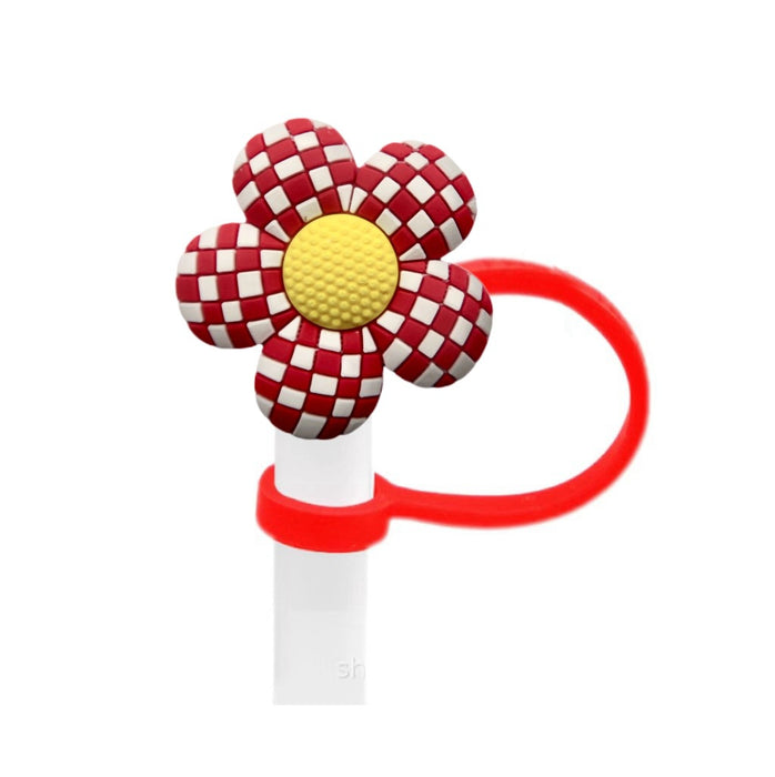 Wholesale Colorful flower shaped straw cap 8/10mm reusable water cup straw stopper straw cap in stock