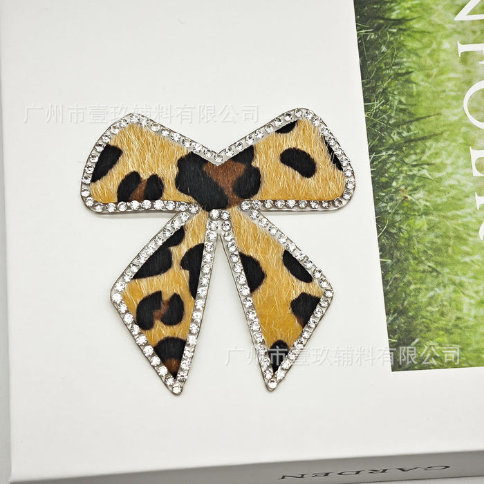 Wholesale Leopard print butterfly and flower rhinestone hotfix iron-on patches for DIY decoration.