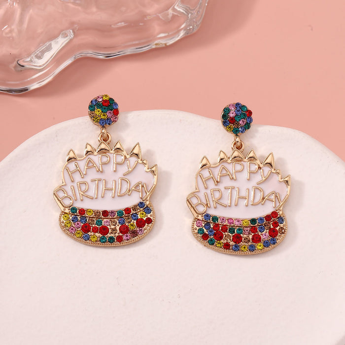 Wholesale diamond-embedded light luxury birthday cake cute ear studs earrings