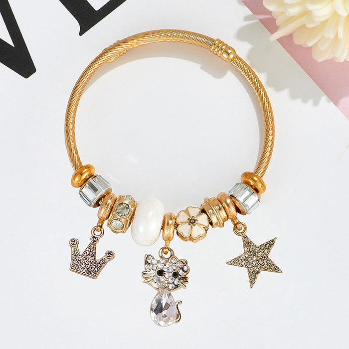 Wholesale Stainless Steel Rhinestone Butterfly Swan Beaded Bracelet MOQ≥2