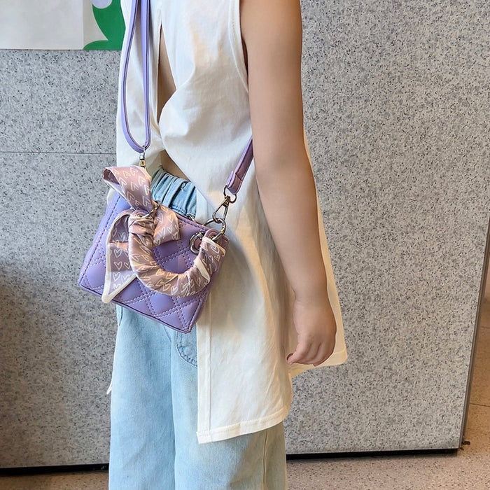 Wholesale New children's bag, silk scarf handbag, fashionable diamond grid crossbody bag